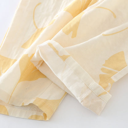Ensemble de vêtements d'intérieur en coton avec nœud en feuille de ginkgo