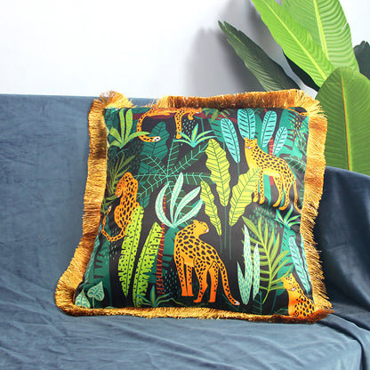 Housse de coussin de canapé à motif animalier et pompon