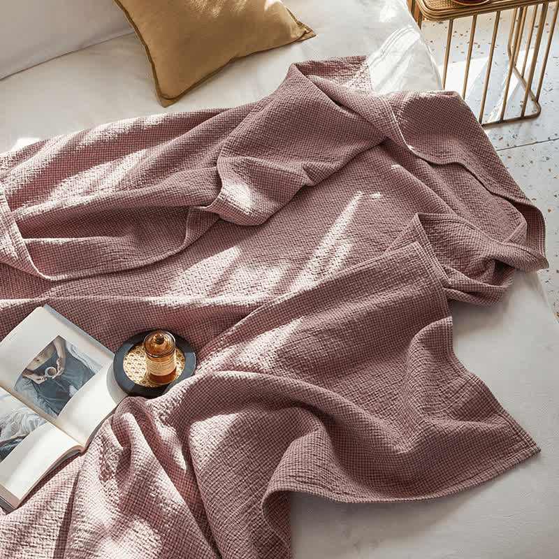 Couette réversible en coton à motif quadrillé uni