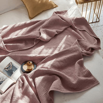 Couette réversible en coton à motif quadrillé uni