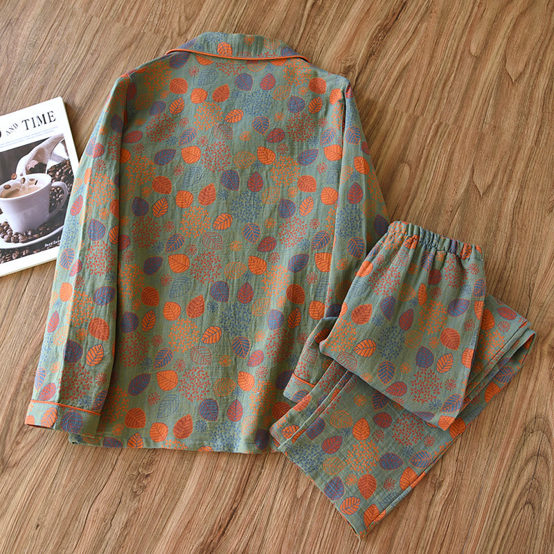Ensemble de vêtements de détente en gaze de coton vert feuille