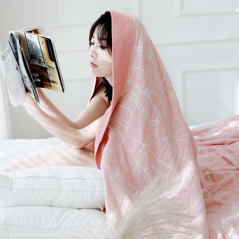 Couverture réversible en coton Ownkoti avec imprimé chat