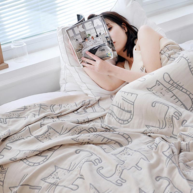 Couverture réversible en coton Ownkoti avec imprimé chat