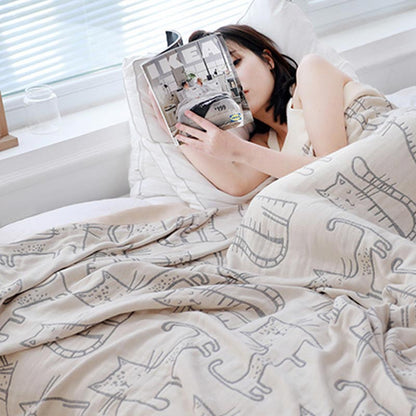 Couverture réversible en coton Ownkoti avec imprimé chat