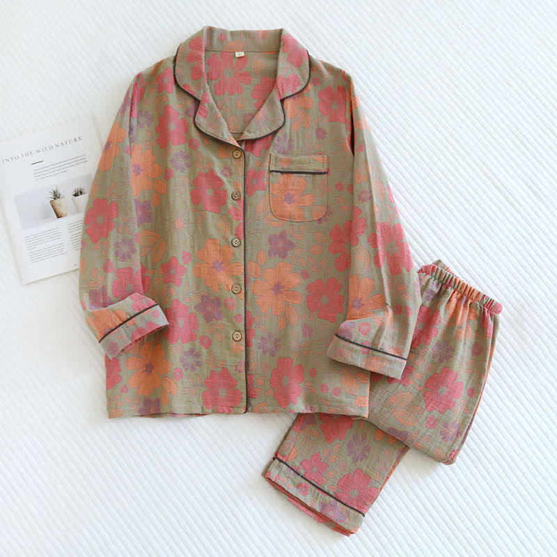 Ensemble pyjama en gaze de coton à fleurs vintage
