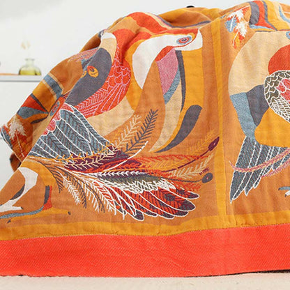 Couverture réversible en coton doux avec motif d'oiseau toucan