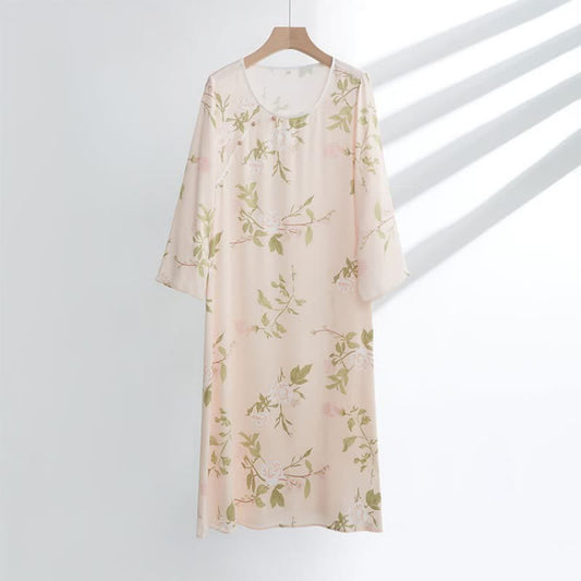 Chemise de nuit douce et respirante à motif floral rose