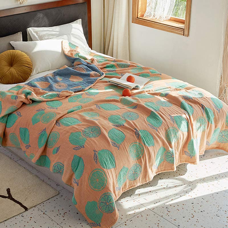 Couette réversible en gaze de coton à motif citron