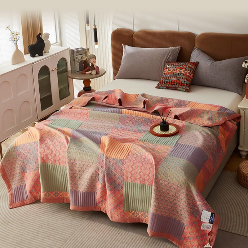 Couette réversible colorée en coton à motif carré