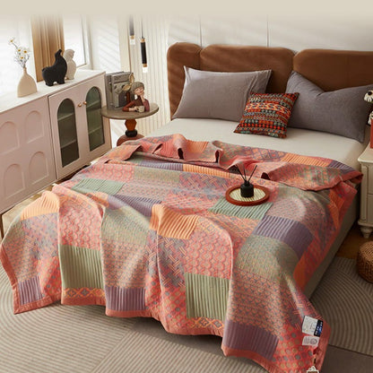 Couette réversible colorée en coton à motif carré