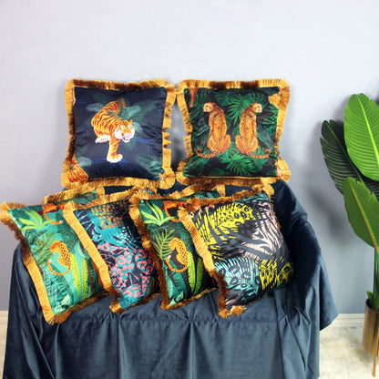 Housse de coussin de canapé à motif animalier et pompon