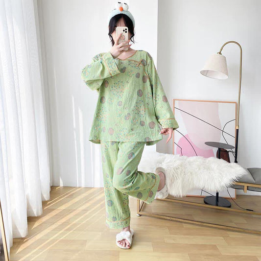 Ensemble de vêtements de détente surdimensionnés en gaze de coton à imprimé arbre