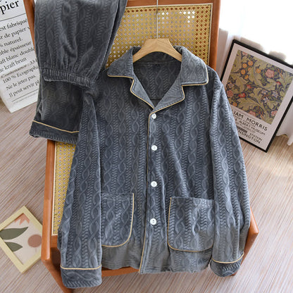 Ensemble pyjama en flanelle de couleur unie avec revers