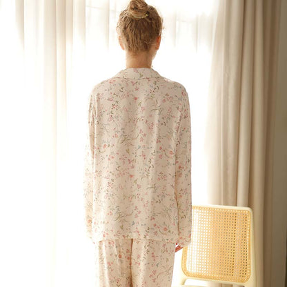 Ownkoti – Vêtements d'intérieur en satin à manches longues et col en V à fleurs