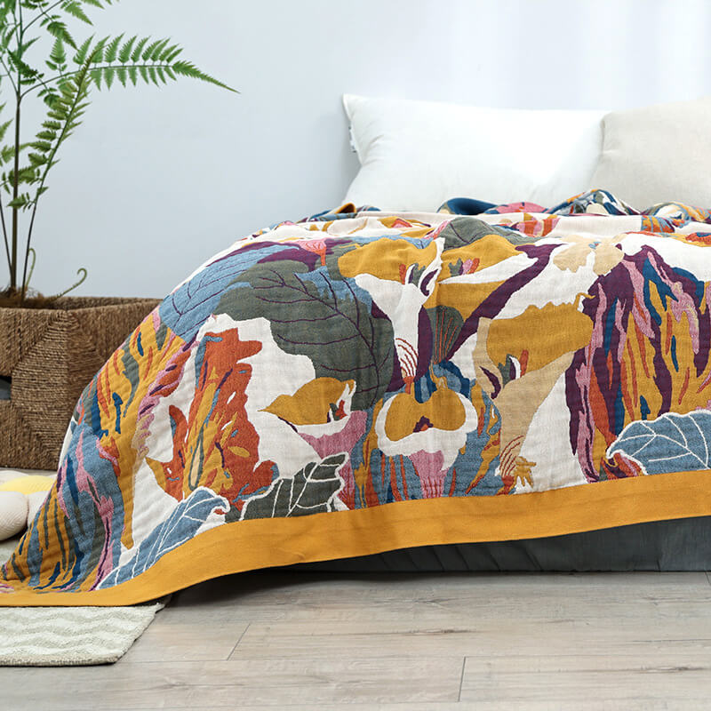 Couette réversible en coton à motif papillon et fleur