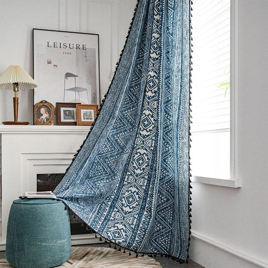 Rideau filtrant la lumière bleue avec motif géométrique
