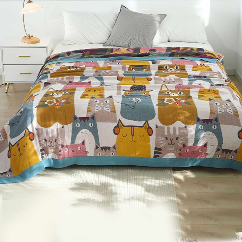 Ownkoti Jolie couverture en coton doux avec motif chat à revers