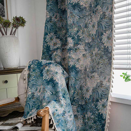 Rideau à pompons de style peinture à l'huile florale