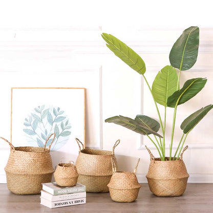 Panier en jonc de mer tissé Ownkoti, panier de rangement pour pots de fleurs (lot de 2)