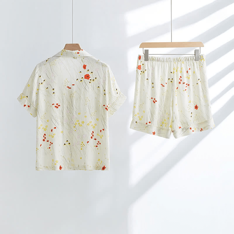 Ensemble de vêtements de détente respirants à col en V et imprimé floral