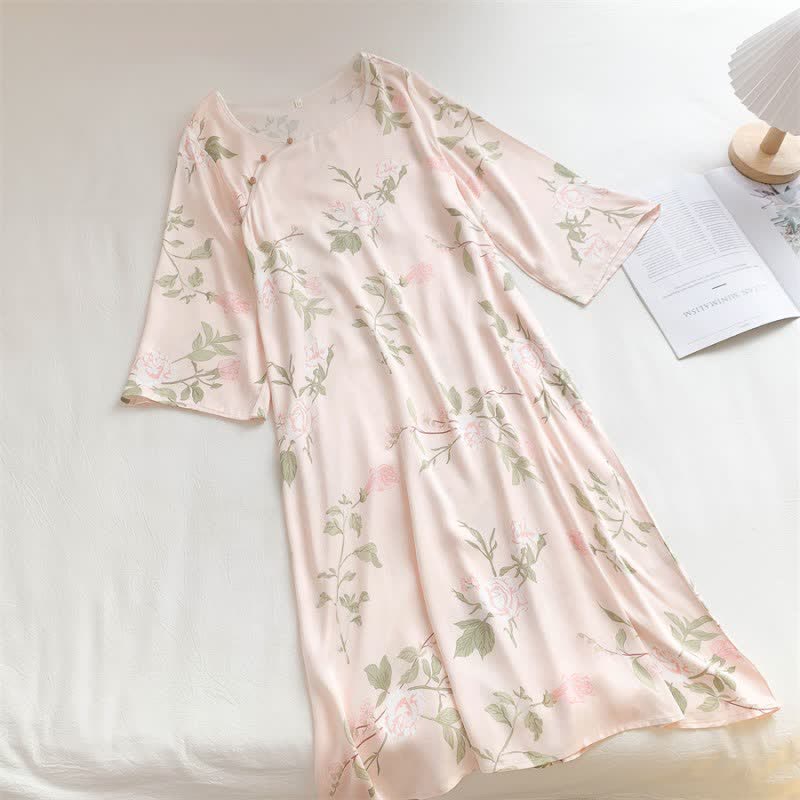 Chemise de nuit douce et respirante à motif floral rose