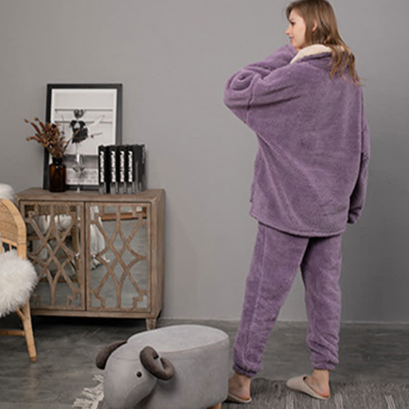 Ownkoti Ensemble de vêtements d'intérieur simple et chaud à col en V pour l'hiver