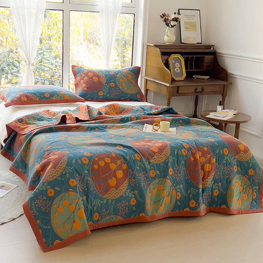Couette double face en coton avec motif de fleurs de kaki