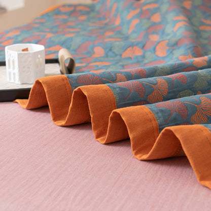 Couette réversible en coton avec motif pastoral de feuilles de ginkgo