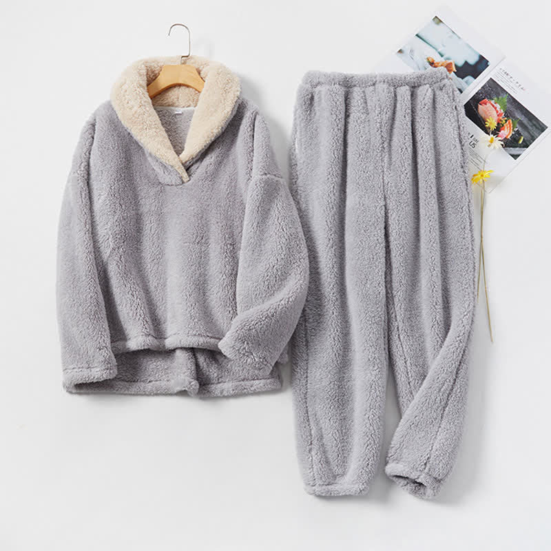 Ownkoti Ensemble de vêtements d'intérieur simple et chaud à col en V pour l'hiver