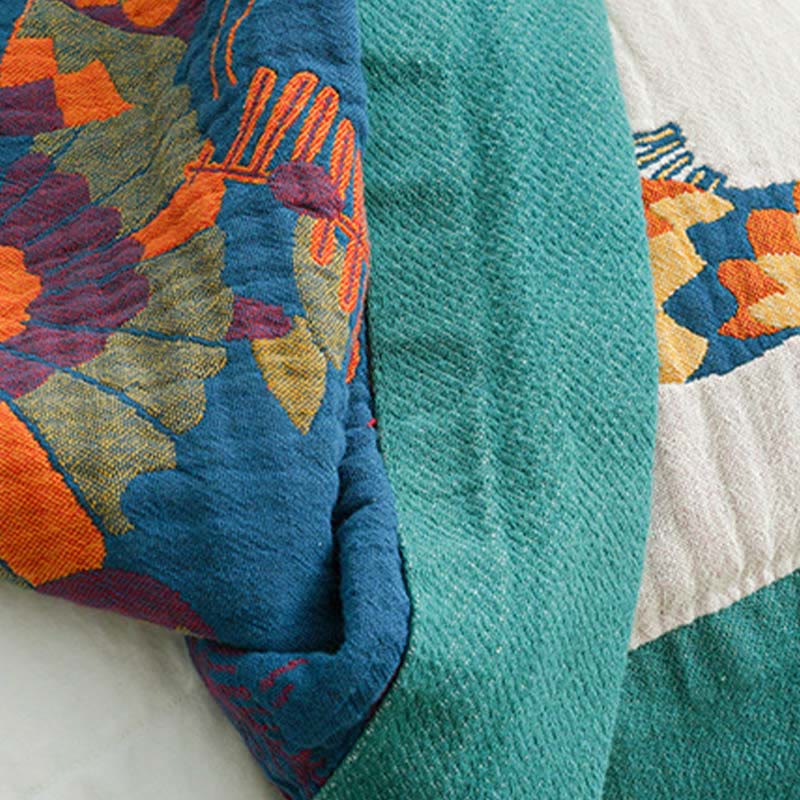Ownkoti Couverture douce en coton réversible avec oiseaux et fleurs
