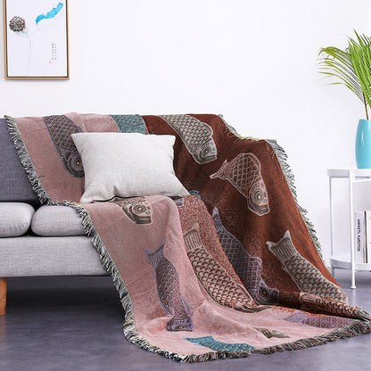 Couverture réversible avec pompons et imprimé koi