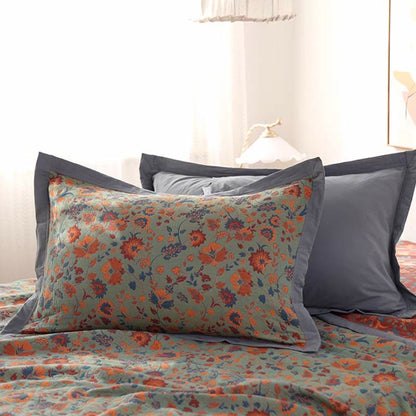 Couette réversible en pur coton avec motif floral rétro