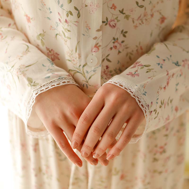 Ownkoti – Vêtements d'intérieur en satin à manches longues et col en V à fleurs