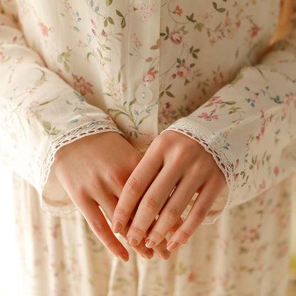 Ownkoti – Vêtements d'intérieur en satin à manches longues et col en V à fleurs