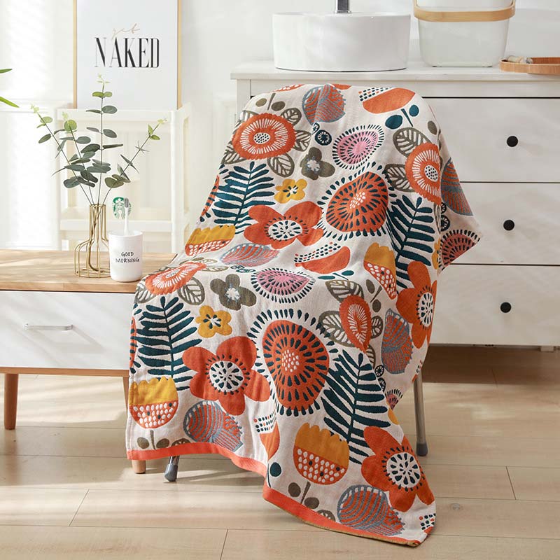 Ownkoti – Serviette de bain réversible à motif floral, colorée