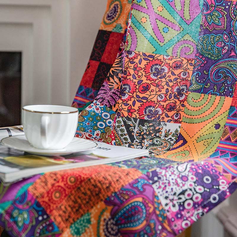 Rideaux de fenêtre en coton et lin colorés style bohème Ownkoti