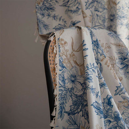 Rideau filtrant la lumière Ownkoti avec motif en bois de pin et fleurs bleues