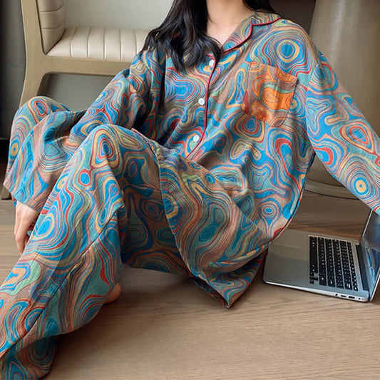 Ensemble de vêtements de détente surdimensionné en coton à imprimé artistique