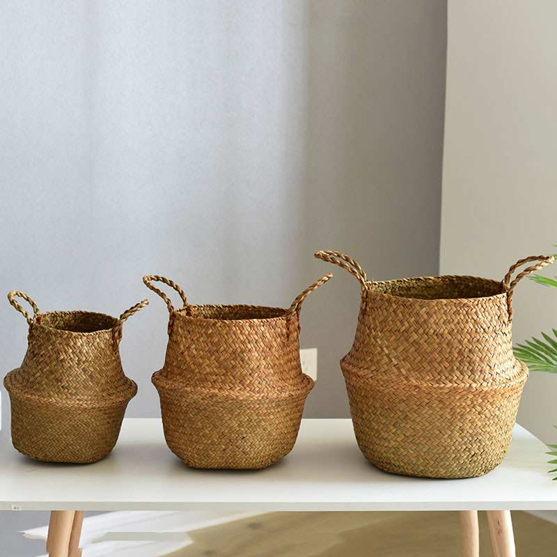 Panier en jonc de mer tissé Ownkoti, panier de rangement pour pots de fleurs (lot de 2)
