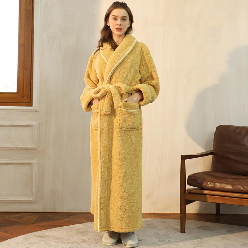 Ownkoti Pyjama polaire confortable, peignoir long - Jaune - Femmes : 3XL - image 2