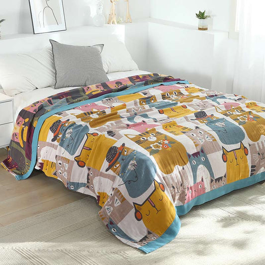 Ownkoti Jolie couverture en coton doux avec motif chat à revers