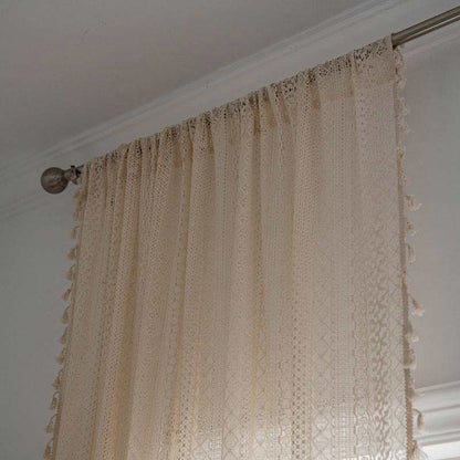 Rideau en coton beige à pompons creux