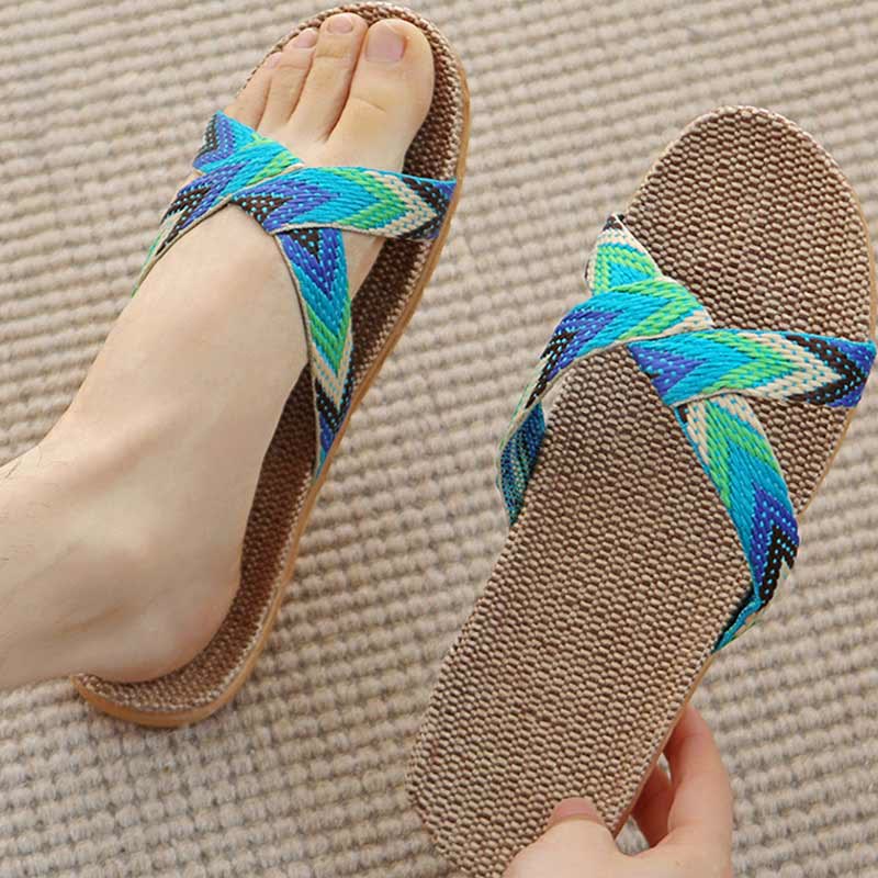 Chaussons antidérapants en lin Boho Cross