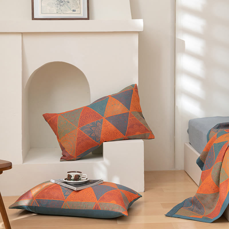 Couette réversible en coton à motif triangulaire