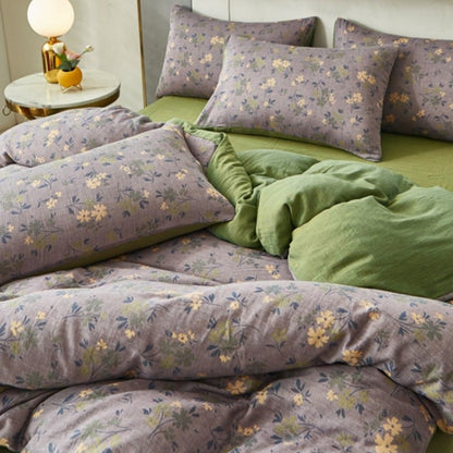 Linge de lit réversible en coton avec fleurs et feuilles pastorales