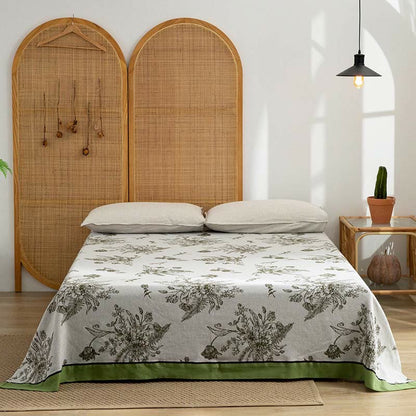 Couette réversible en coton avec fleurs et feuilles pastorales