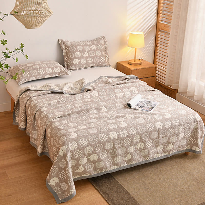Ownkoti – Couette en gaze de coton grise à motif chat