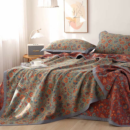 Couette réversible en pur coton avec motif floral rétro