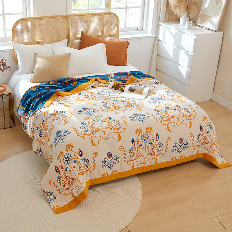 Couette réversible en gaze de coton avec fleurs de dianthus