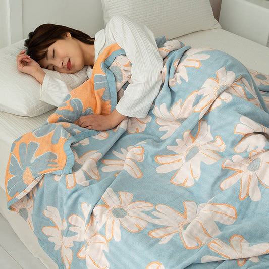 Couverture douce en coton réversible avec imprimé marguerites